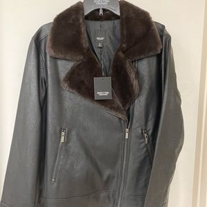 New with tags faux leather Moto style black with faux fur collar and lining